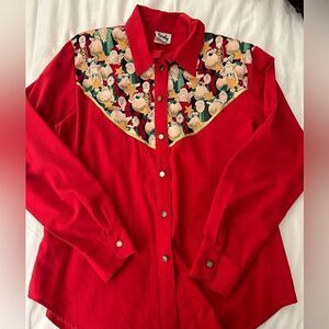 Vintage Tapestry Red Santa Claus Button Up